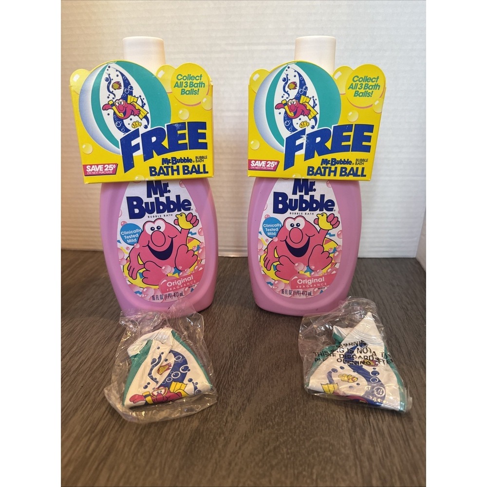 Vintage 1996 Mr Bubble Bath 16oz Set of 2 With Sealed Scuba Bath Balls 90s Promo